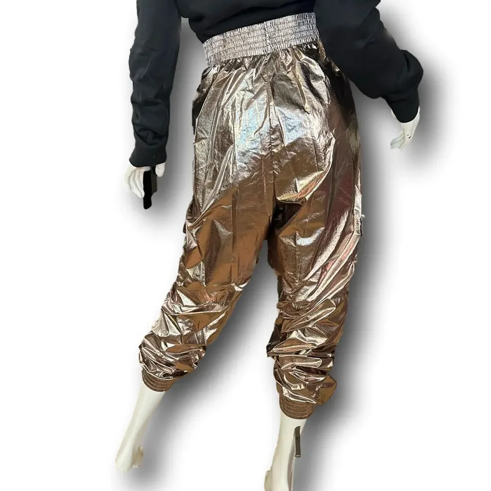 VICTORIA'S SECRET SPORT GOLD LAMÉ MC HAMMER VIBE CARGO LOUNGE JOGGERS SIZE LARGE - Picture 5 of 10